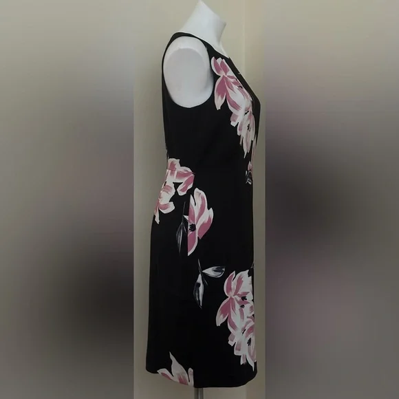ANN TAYLOR FACTORY Black White Pink Floral Print Sleeveless Midi Dress Sz 8 - Picture 2 of 15